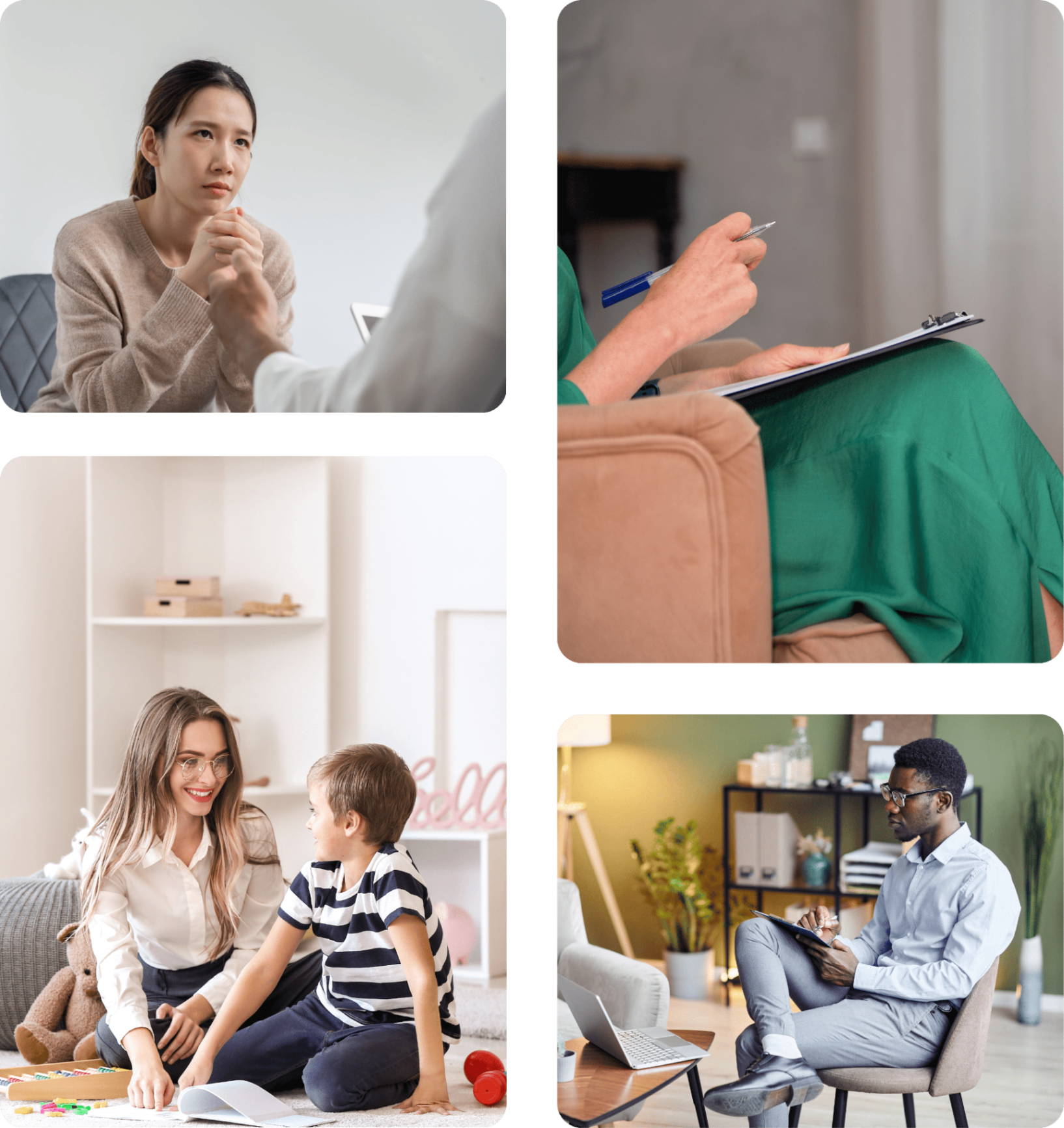 Colagem de sessões de psiquiatria e reabilitação